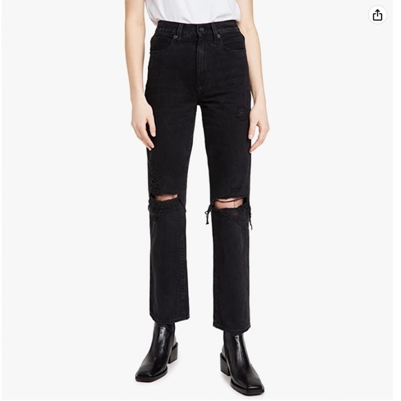 SLVRLAKE London Distressed High Rise Straight Leg Jeans Black Size 24